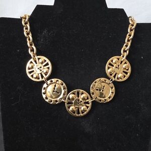 Auth Celine Paris Medallion Coin Compass Gold Necklace